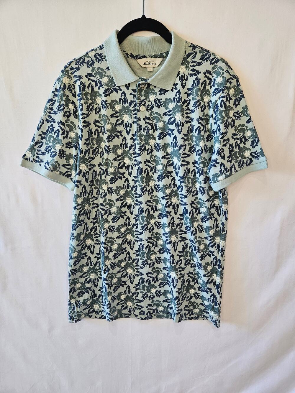 Ben Sherman Polo Shirt Tropical Floral Green Small